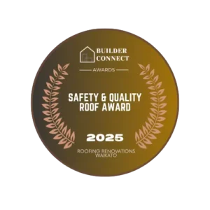Roofing Renovations Waikato receiving the Safety and Quality Roof Award for maintaining excellence in workmanship and commitment to safety in national roofing awards